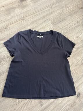 Madewell Womens V-Neck Short Sleeve T-Shirt Dark Grey Size S Lightweight